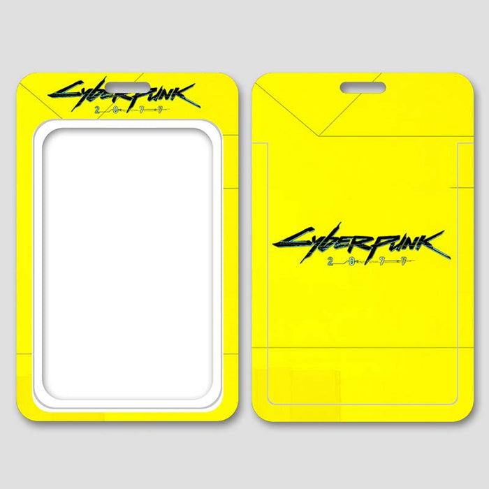 Cyberpunk 2077 Card Holders with Lanyard: black, white Cyberpunk 2077 theme with stylized red flaming character graphic, vide