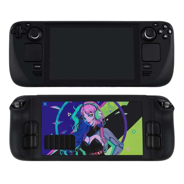 Cyberpunk Steam Deck Case: Ultimate Protection: black, blue anime-style female character, anime, colorful cyberpunk/cartoon s