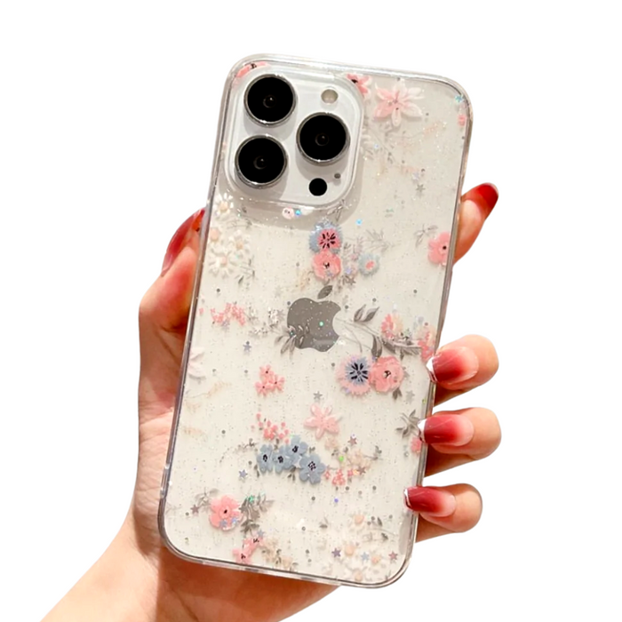 Daisy Glitter Clear Case for iPhone: A Sparkling Touch to Your Phone: clear, pink flower theme, delicate floral style