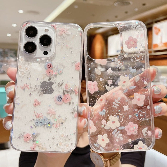 Daisy Glitter Clear Case for iPhone: A Sparkling Touch to Your Phone: clear, pink flower theme, delicate floral style