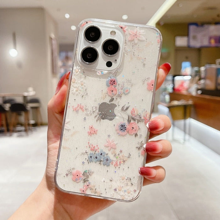 Daisy Glitter Clear Case for iPhone: A Sparkling Touch to Your Phone: clear, pink flower theme, delicate floral style
