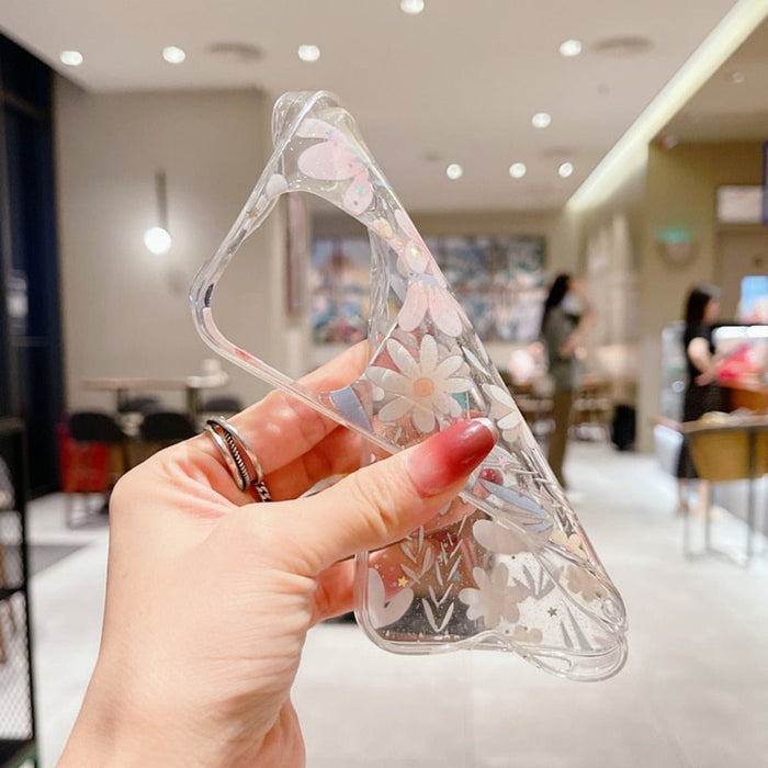 Daisy Glitter Clear Case for iPhone: A Sparkling Touch to Your Phone: clear, pink flower theme, delicate floral style