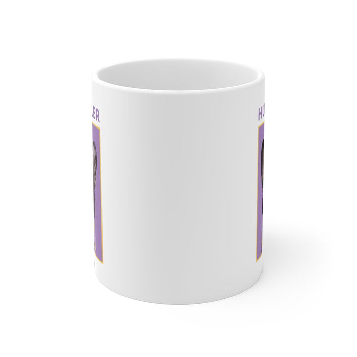 Dealer of Pug Embrace Mugs: white, purple French bulldog, cartoon/photo graphic style