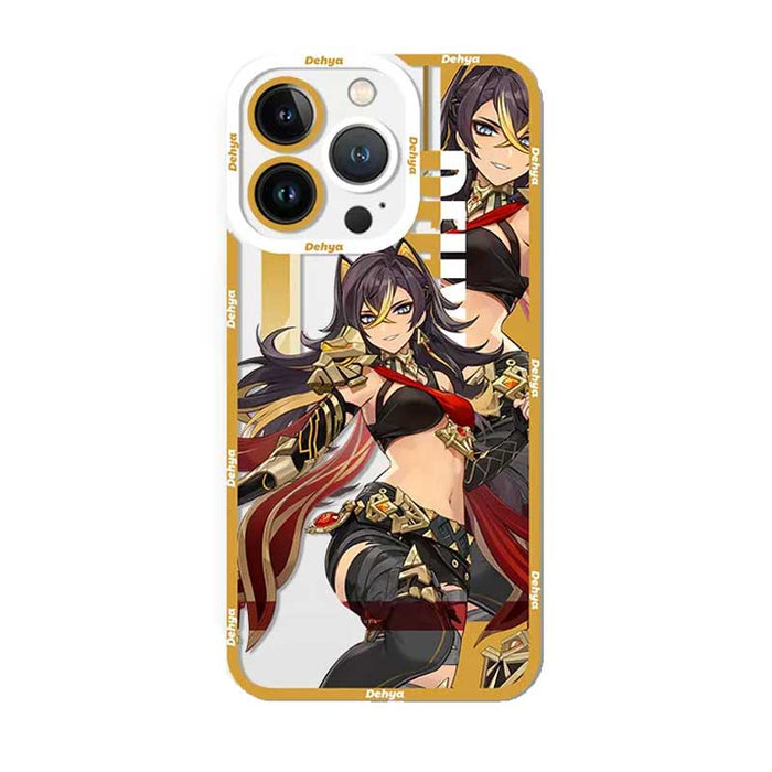 Dehya TPU iPhone Case with Protection: white, gold anime-style female character, anime, fantasy character art style