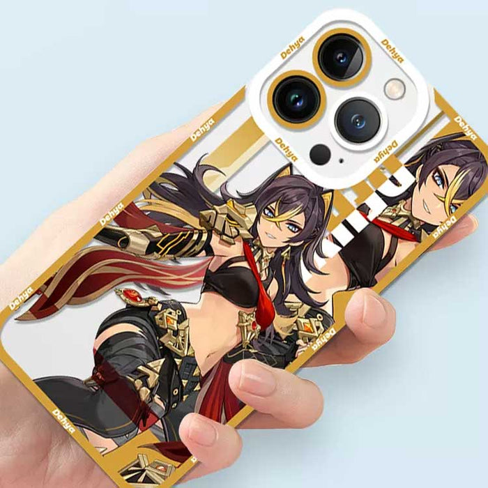 Dehya TPU iPhone Case with Protection: white, gold anime-style female character, anime, fantasy character art style