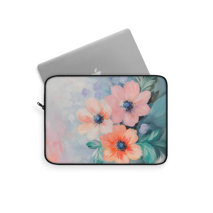 Delicate Flower Pattern Laptop Cover: pastel pink, peach floral theme, painterly floral style