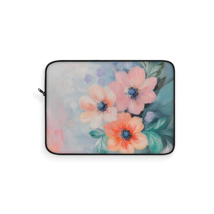 Delicate Flower Pattern Laptop Cover: pastel pink, peach floral theme, painterly floral style