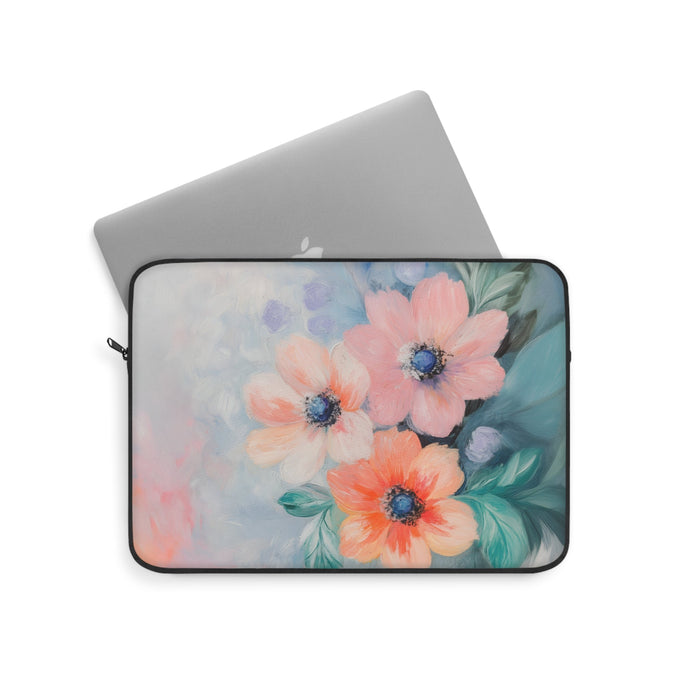 Delicate Flower Pattern Laptop Cover: pastel pink, peach floral theme, painterly floral style