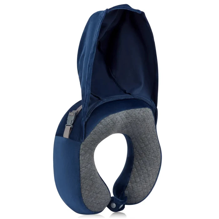 Delsey Memory Foam Neck Pillow With Hoody - Navy Blue