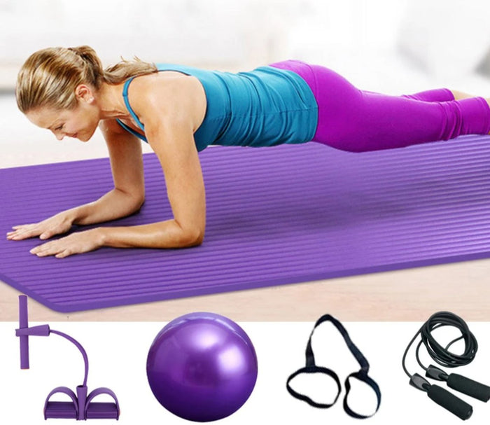 Deluxe 5-Piece Exercise Set for Yoga and Fitness: purple, black fitness exercise set, fitness workout equipment style