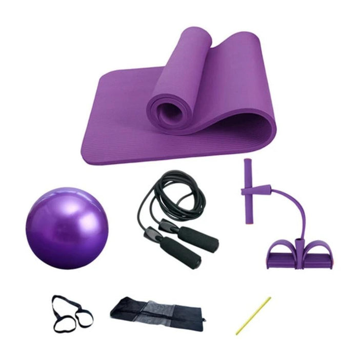Deluxe 5-Piece Exercise Set for Yoga and Fitness: purple, black fitness exercise set, fitness workout equipment style