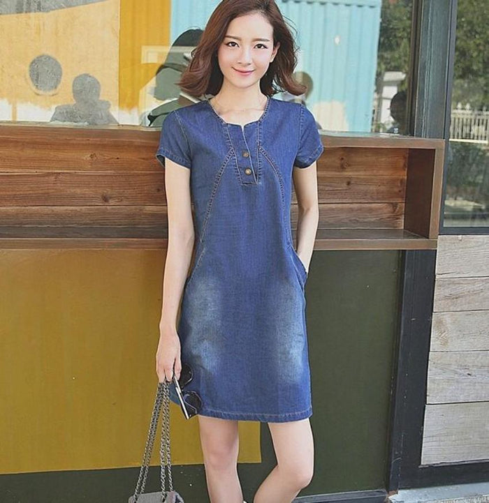 Denim Dress for Women: A Stylish One-Piece Option: dark blue, faded blue dress, casual style