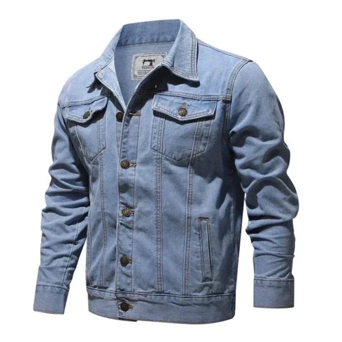 Denim Streetwear Jacket for Men: light blue, dark blue jacket, casual denim style