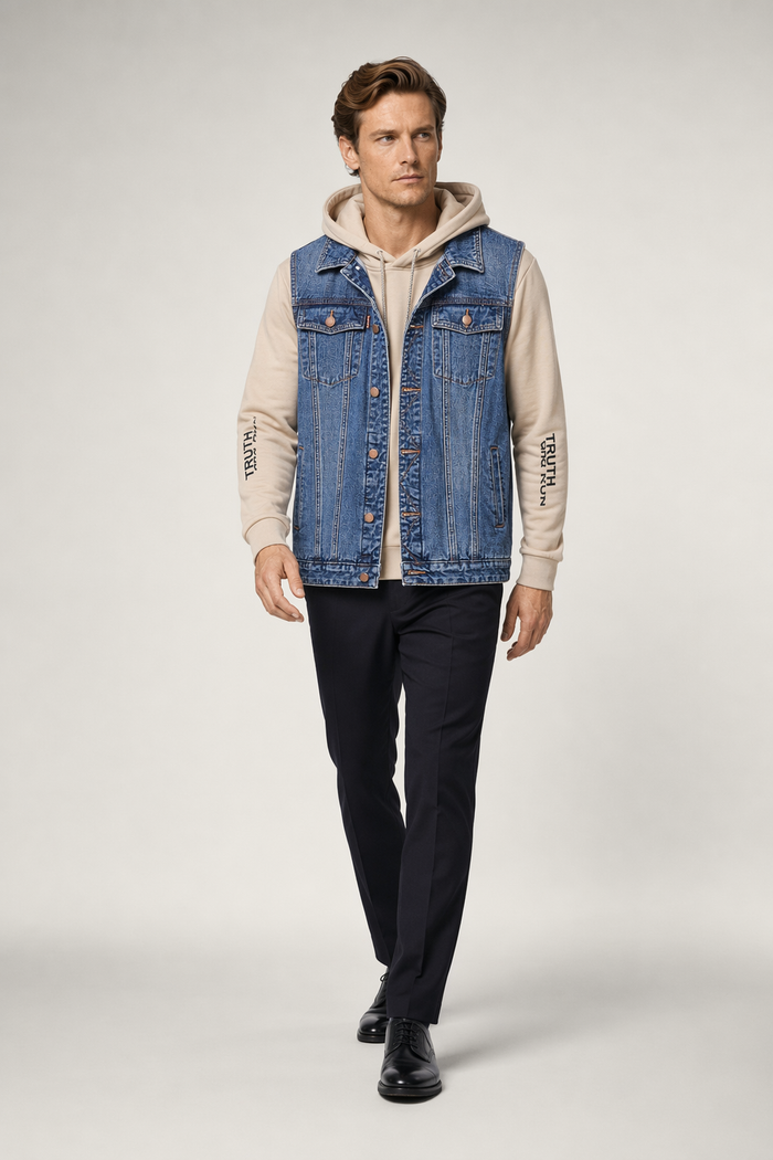 Denim Vest for Casual Men's Wear BLUE