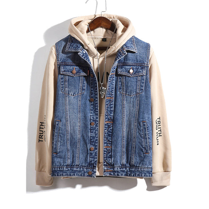 Denim Vest for Casual Men's Wear: dark blue, white denim vest layered over long-sleeve shirt, casual streetwear style