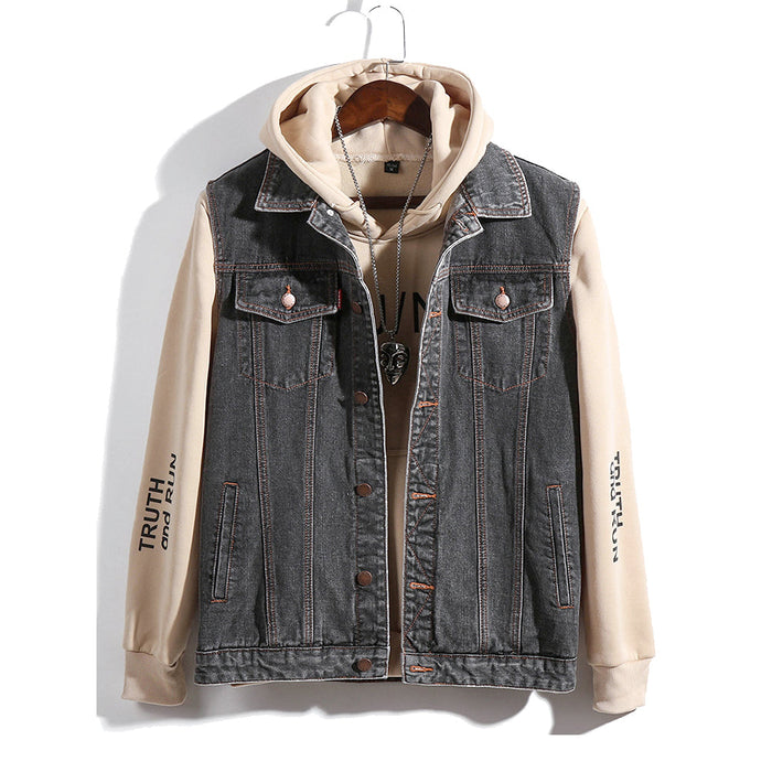 Denim Vest for Casual Men's Wear: dark blue, white denim vest layered over long-sleeve shirt, casual streetwear style