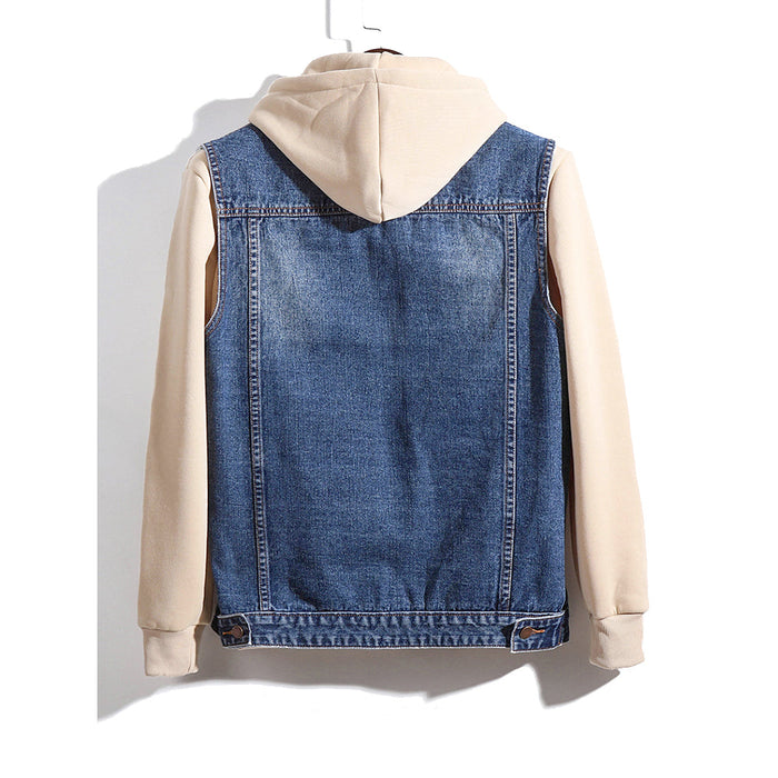 Denim Vest for Casual Men's Wear: dark blue, white denim vest layered over long-sleeve shirt, casual streetwear style