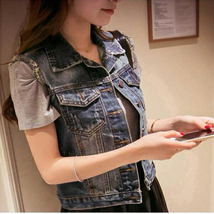 Denim Waistcoat for Women: dark blue, blue denim vest, casual style