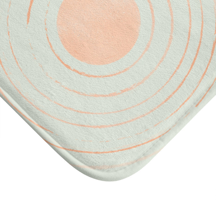 Desert Sun Bath Mat, Pink Home Accents: pale mint green, peach abstract sun and mountain landscape, minimal abstract landscap
