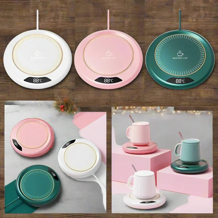 Digital Display USB Coffee Mug Warmer: white, pink electric mug warmer, minimal modern style