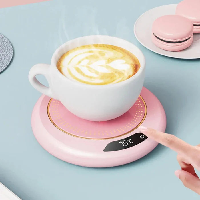 Digital Display USB Coffee Mug Warmer: white, pink electric mug warmer, minimal modern style