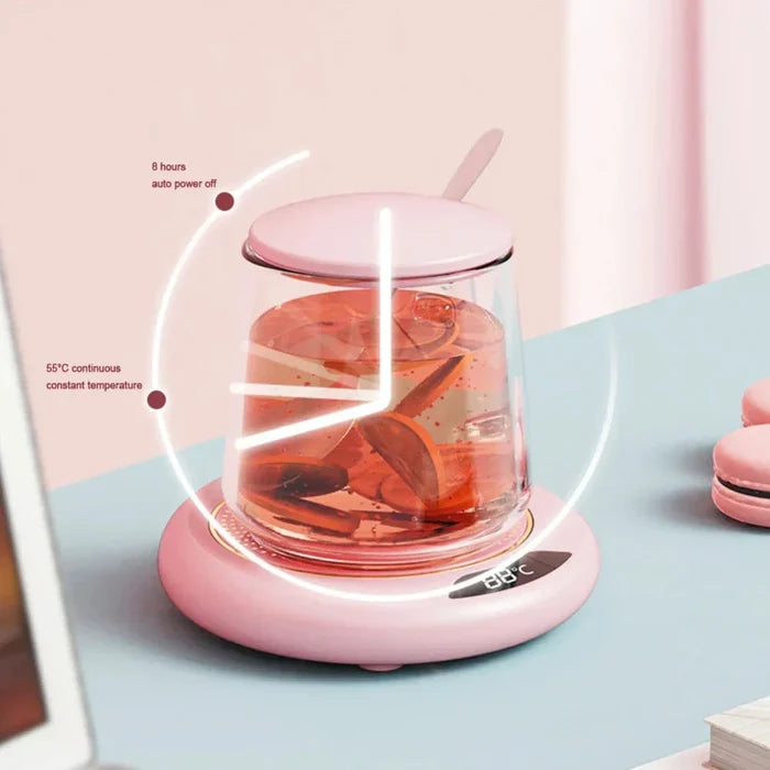 Digital Display USB Coffee Mug Warmer: white, pink electric mug warmer, minimal modern style