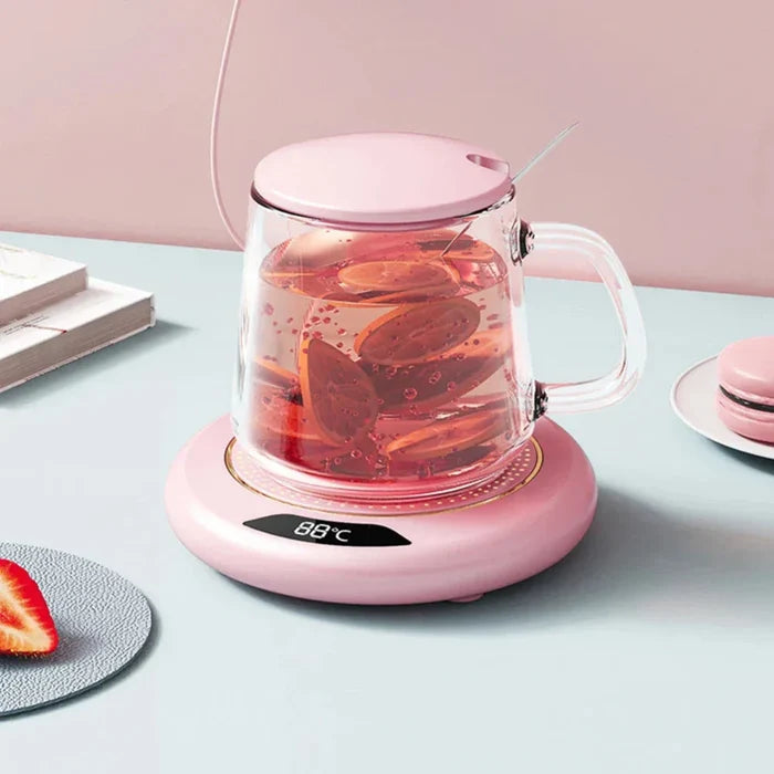 Digital Display USB Coffee Mug Warmer: white, pink electric mug warmer, minimal modern style