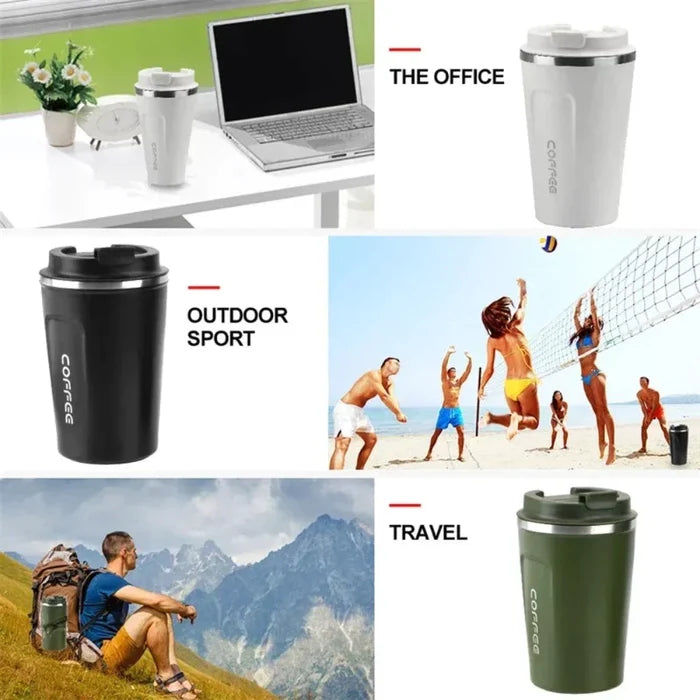 Displaying Digital Thermal Mug: olive green, off-white lidded beverage tumblers, minimal modern style