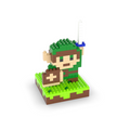 DIY Legend of Zelda Building Blocks: green, brown cartoon adventurer character, cartoon, pixel-art, building-block style