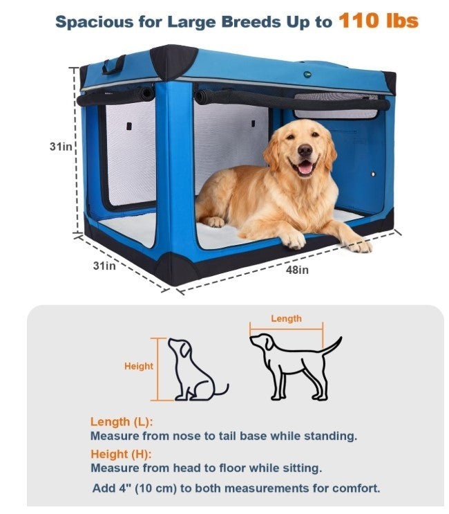 Dog Crate XXL Folding 4 Door Soft Fabric Kennel 121cm Portable Steel Blue-241