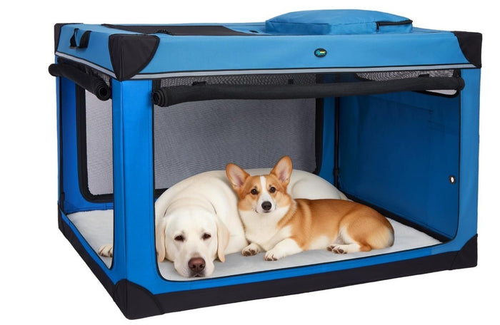 Dog Crate XXL Folding 4 Door Soft Fabric Kennel 121cm Portable Steel Blue-241