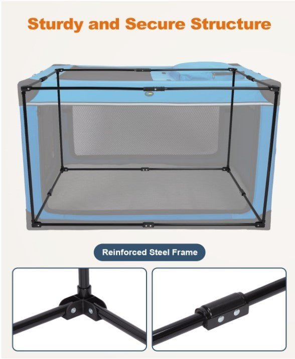 Dog Crate XXL Folding 4 Door Soft Fabric Kennel 121cm Portable Steel Blue-241