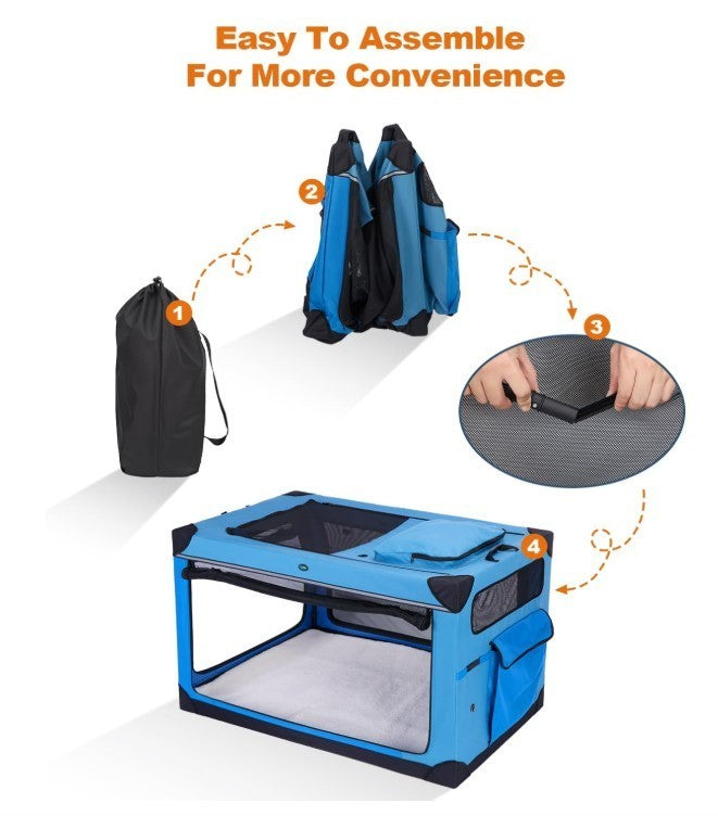 Dog Crate XXL Folding 4 Door Soft Fabric Kennel 121cm Portable Steel Blue-241