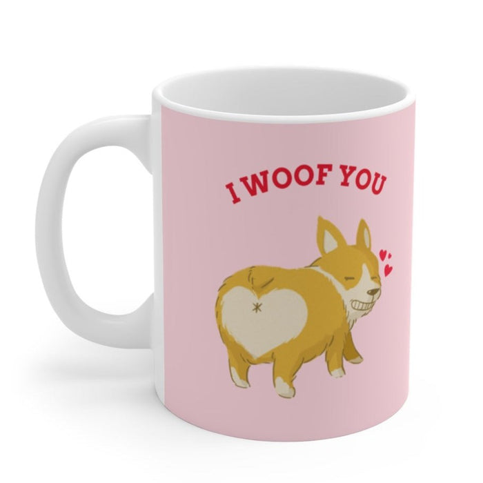 Dog Enthusiasts Mug, A Canine-Inspired Gift: pink, white cartoon dog, cute cartoon style