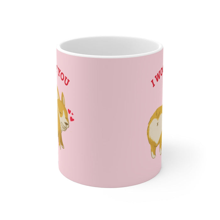 Dog Enthusiasts Mug, A Canine-Inspired Gift: pink, white cartoon dog, cute cartoon style
