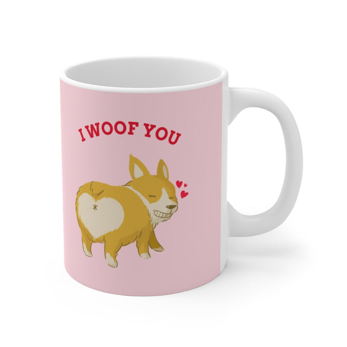 Dog Enthusiasts Mug, A Canine-Inspired Gift: pink, white cartoon dog, cute cartoon style