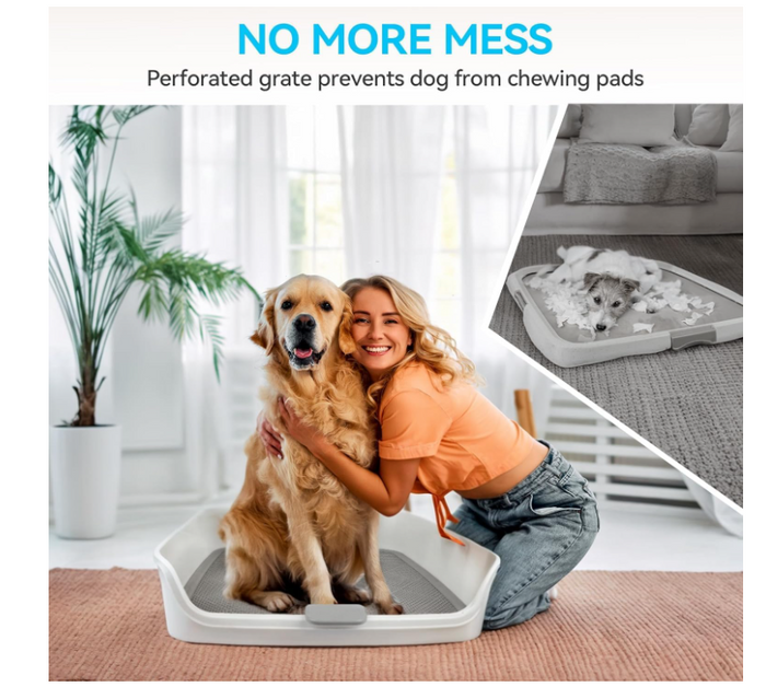 Dog Potty Tray 63x63cm Indoor Pee Pad Holder with Post Mesh Grid Training-41