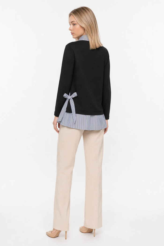 Double Layer Bow-Trimmed Women's Faux Shirt BLACK