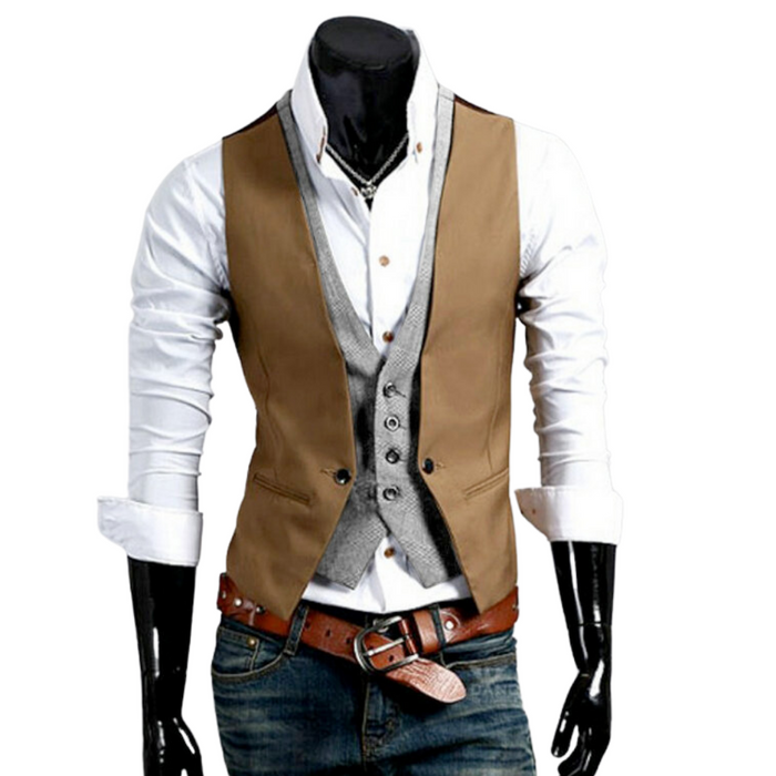 Double Layer Men's Vest: black, brown men's layered vest outfit, smart casual layered menswear style