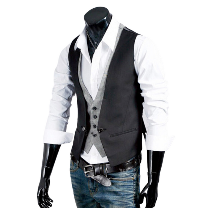 Double Layer Men's Vest: black, brown men's layered vest outfit, smart casual layered menswear style