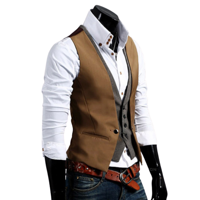 Double Layer Men's Vest: black, brown men's layered vest outfit, smart casual layered menswear style