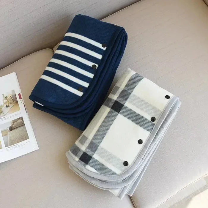 Double Layered Checkered Blanket with Versatile Functions: cream, dark gray wearable blanket/poncho, minimal style