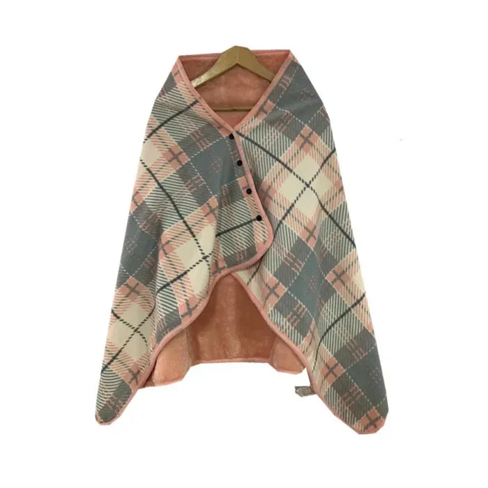 Double Layered Checkered Blanket with Versatile Functions: cream, dark gray wearable blanket/poncho, minimal style