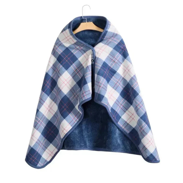 Double Layered Checkered Blanket with Versatile Functions: cream, dark gray wearable blanket/poncho, minimal style
