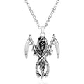Double Sickle Necklace of the Divine Reaper: silver Grim Reaper skeleton figure, gothic style