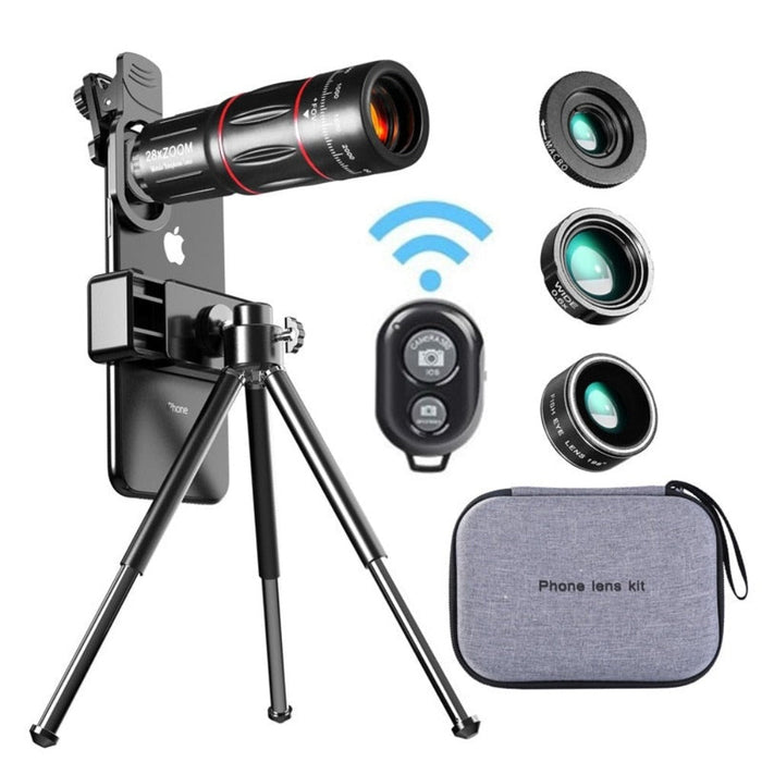 Dragon Bluetooth Telescope Lens Kit with 28X Ultra HD Zoom and Tripod Compatibility: black, gray smartphone camera lens kit w