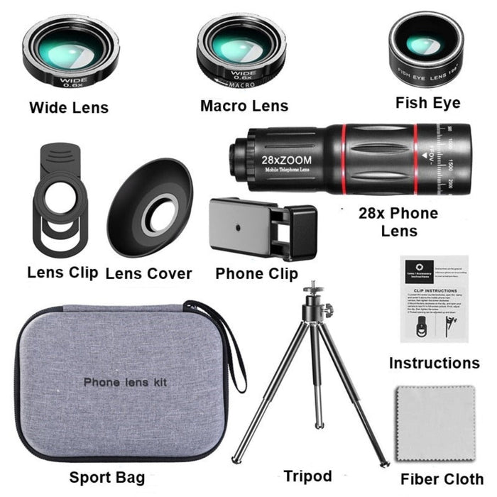 Dragon Bluetooth Telescope Lens Kit with 28X Ultra HD Zoom and Tripod Compatibility: black, gray smartphone camera lens kit w