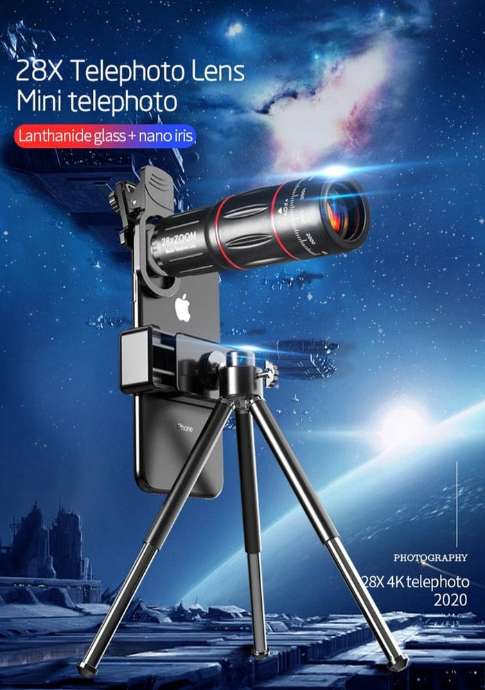 Dragon Bluetooth Telescope Lens Kit with 28X Ultra HD Zoom and Tripod Compatibility: black, gray smartphone camera lens kit w