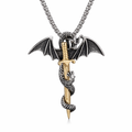 Dragon Rider Necklace with Sword Pendant Gold