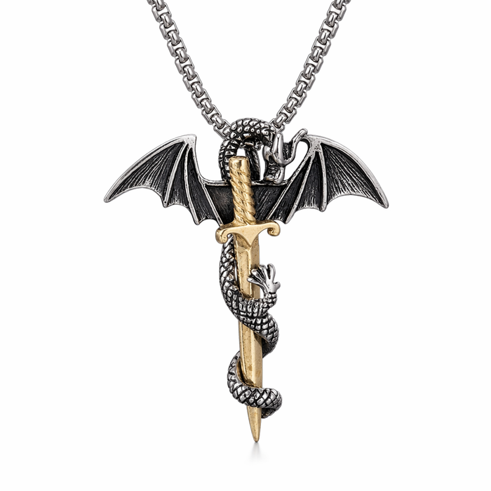 Dragon Rider Necklace with Sword Pendant Gold